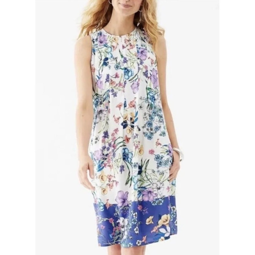 J Jill White Blooming Floral Print Women's XS Pleated Dress Multi Color Spring